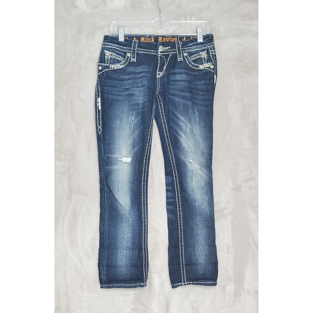 Rock Revival Jeans Womens 25 (28x25) Elaina Capri Dark Wash Blue Denim EUC